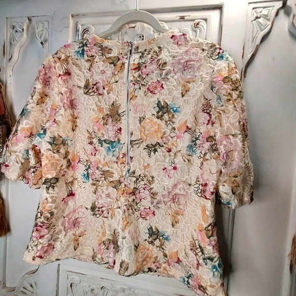 Nanette Lepore, Floral, Lace, Zip-up, Blouse - Picture 7 of 9